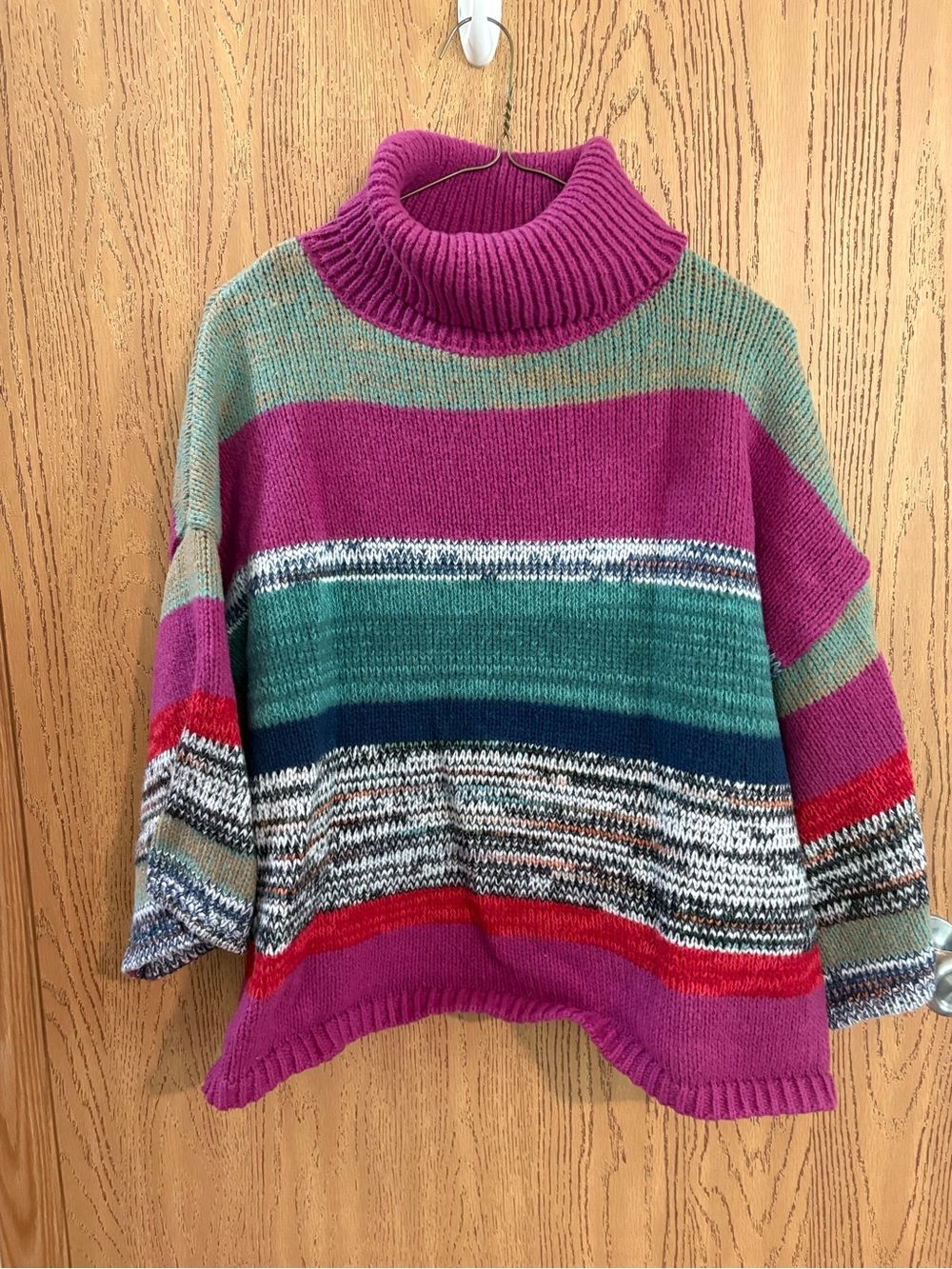 Knox Rose Magenta & Teal Striped Turtleneck Sweater